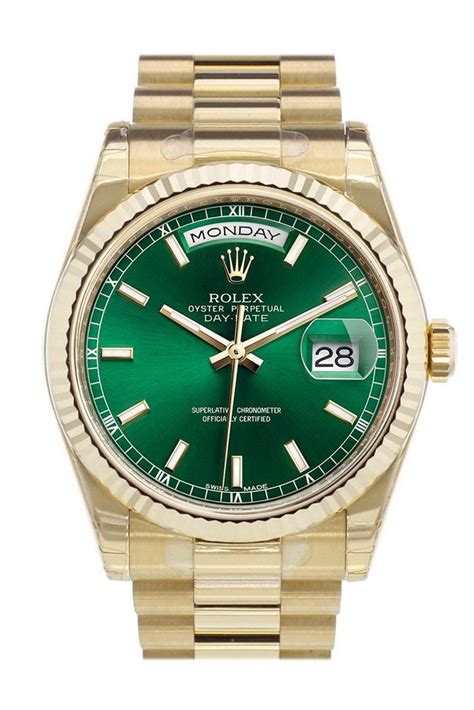 rolex day date 36mm yellow gold green dial|Rolex Day-Date puzzle dial.